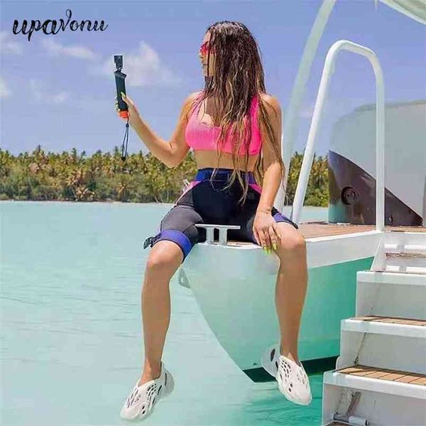 women casual bandage shorts set square neck sleeveless short vest & tight two-piece 210524, White
